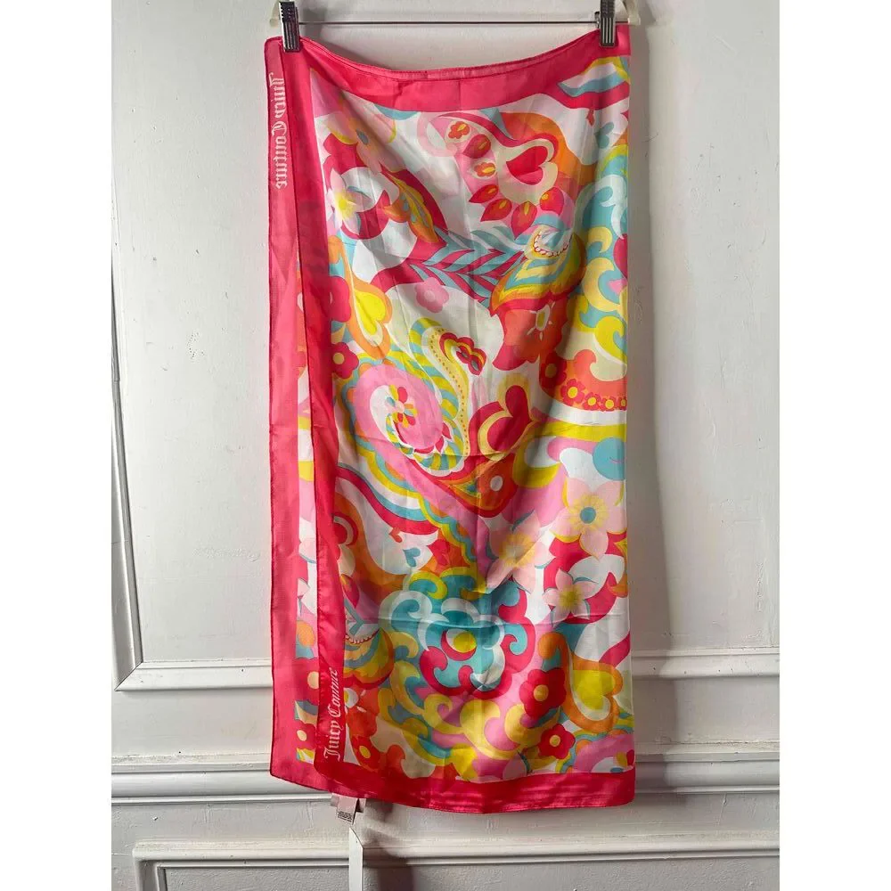 NWT Juicy Couture Scarf Womens Size One Size Multicolor Colorful Pattern 36” Sq.